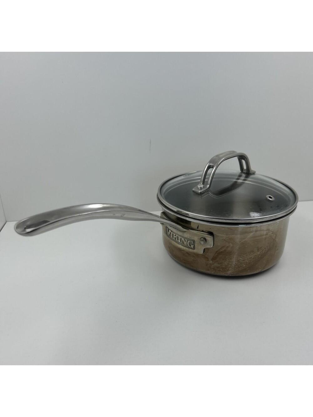 Viking 3-Ply Stainless Steel Sauce Pan Pot Glass Lid 1.5 Qt Aluminum Core